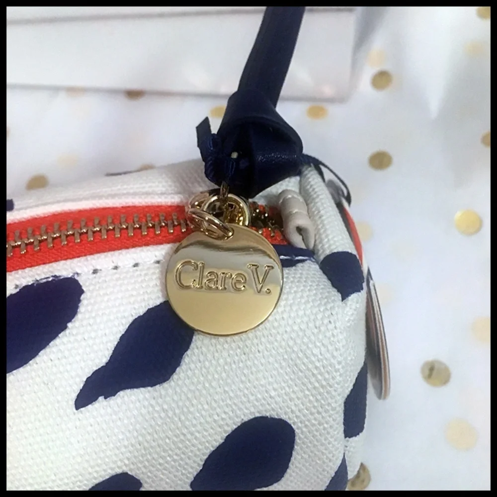Clare V Navy Spot on White Canvas Cosmetic Pouch